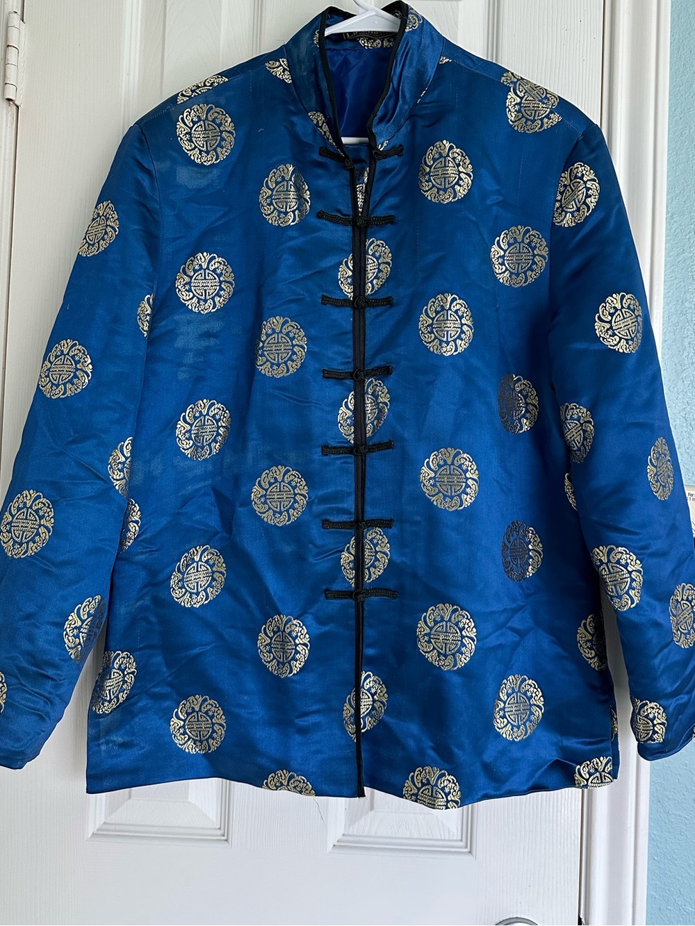 La Chance Men's Chinese Brocade Tang Suit Blue Size Large